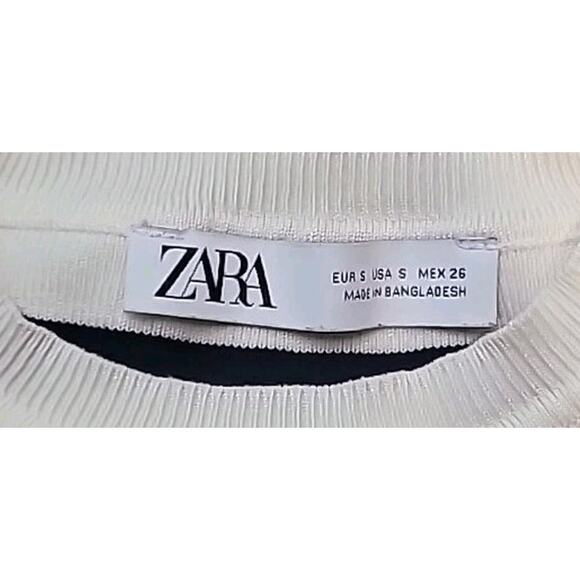 🖤 ZARA Knit Cropped Pullover – White & Black Stripes – Women’s Small – EUC 🤍 - Picture 4 of 7